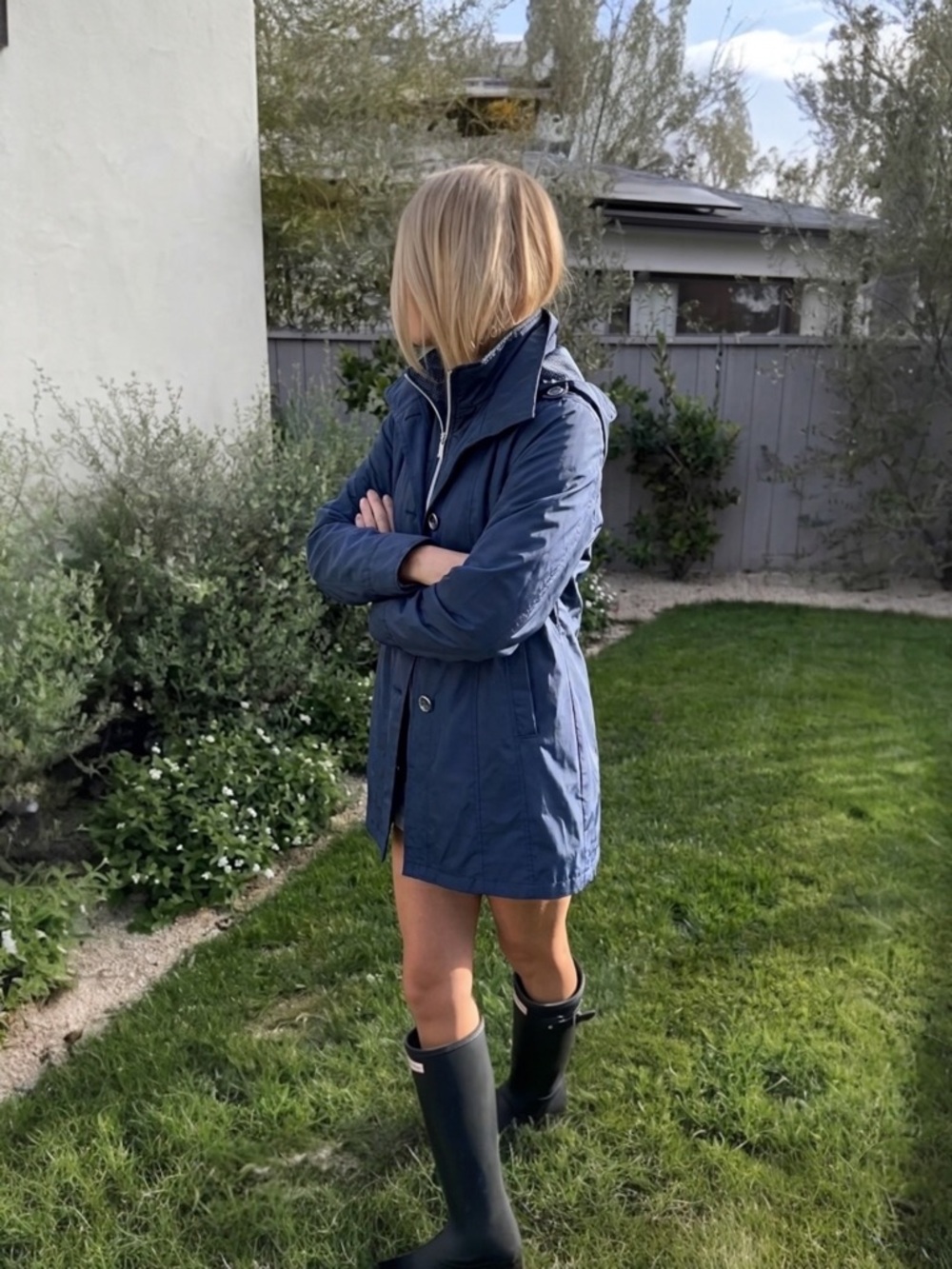 Novelti Navy Blue Hooded Rain Coat Jacket Size XS Spring Hudson’s Bay